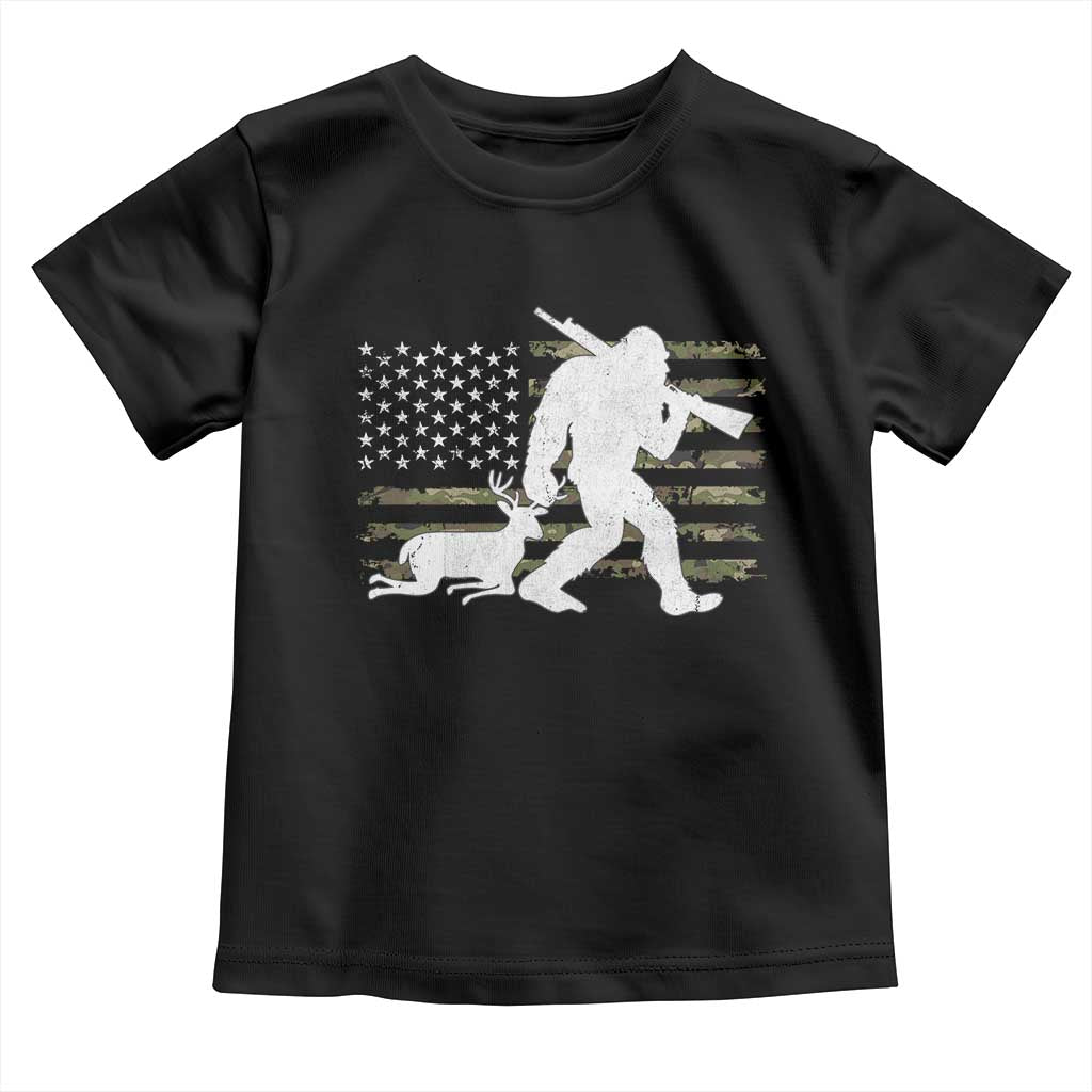 Bigfoot Camo Deer Hunting Toddler T Shirt Camo USA Flag Buck Season Sasquatch TS10 Black Print Your Wear