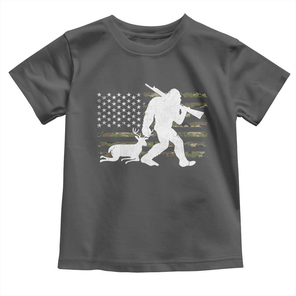 Bigfoot Camo Deer Hunting Toddler T Shirt Camo USA Flag Buck Season Sasquatch TS10 Dark Heather Print Your Wear