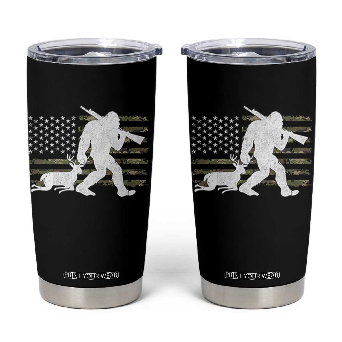 Bigfoot Camo Deer Hunting Tumbler Cup Camo USA Flag Buck Season Sasquatch TS10 Black Print Your Wear