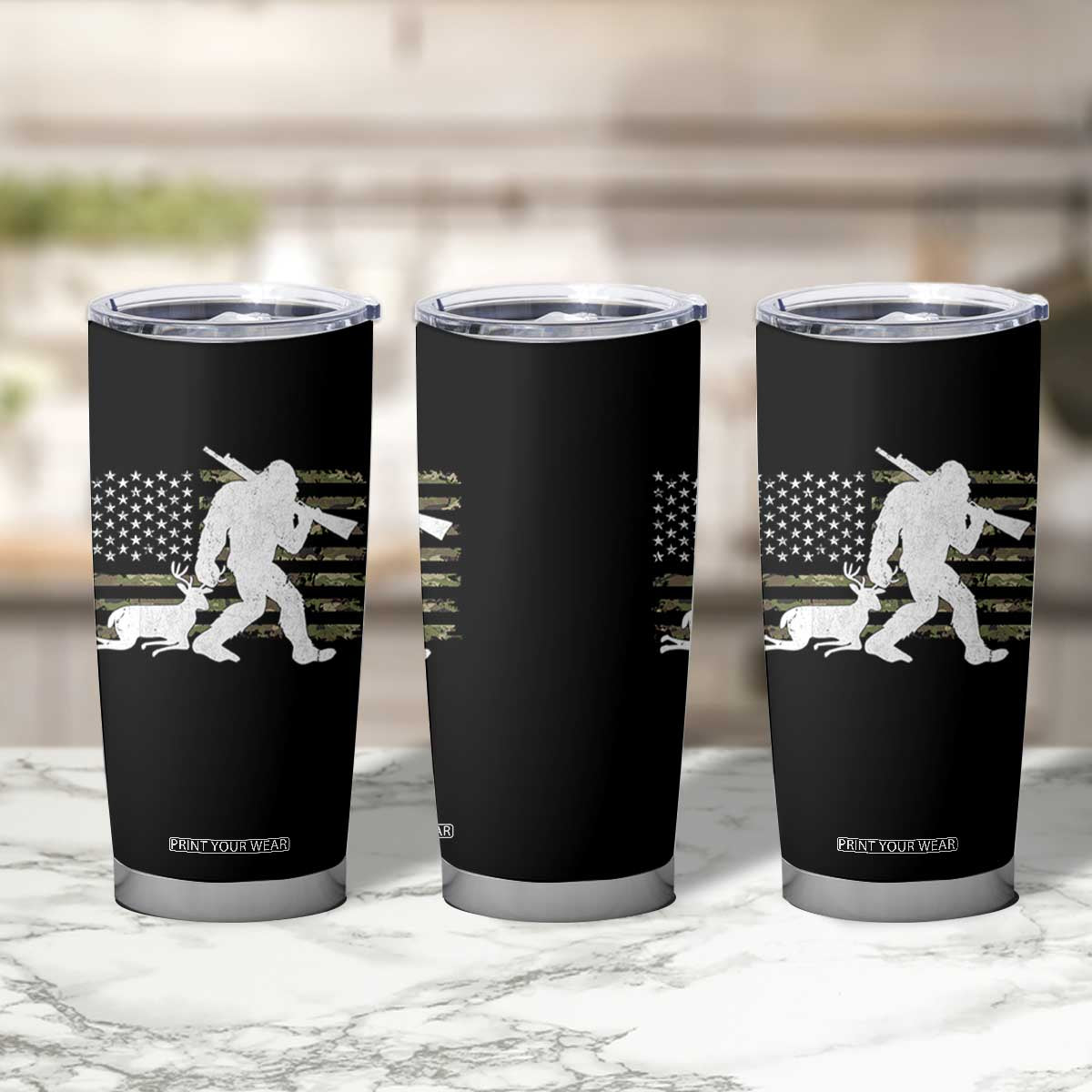 Bigfoot Camo Deer Hunting Tumbler Cup Camo USA Flag Buck Season Sasquatch TS10 Print Your Wear