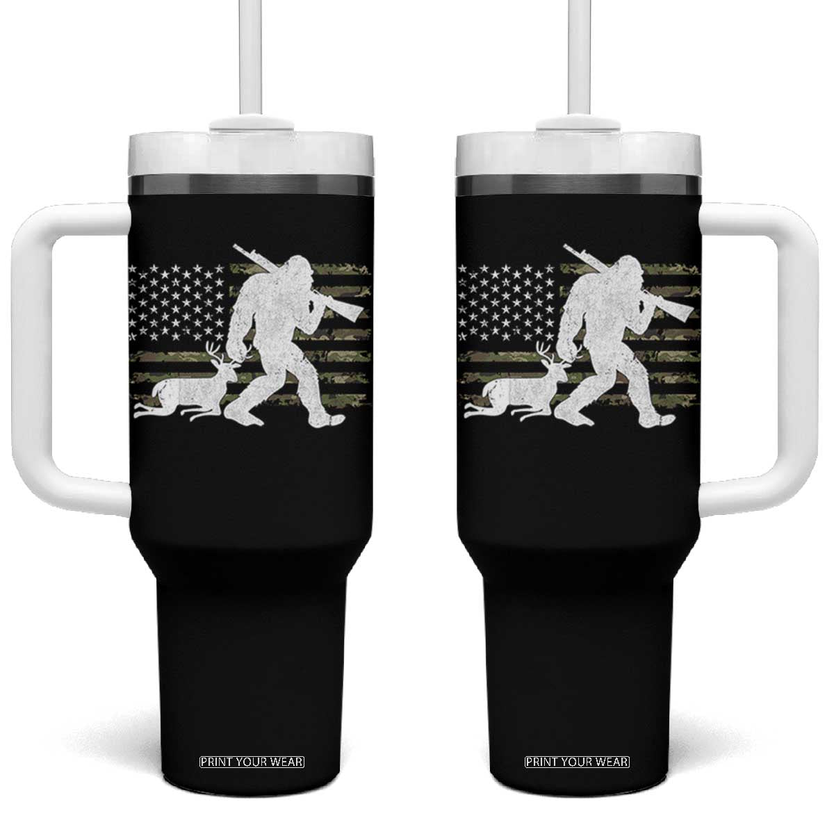 Bigfoot Camo Deer Hunting Tumbler With Handle Camo USA Flag Buck Season Sasquatch TS10 One Size: 40 oz Black Print Your Wear