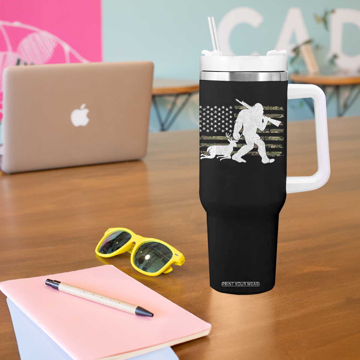 Bigfoot Camo Deer Hunting Tumbler With Handle Camo USA Flag Buck Season Sasquatch TS10 Print Your Wear