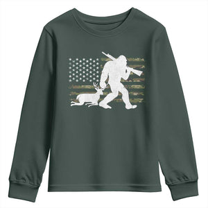 Bigfoot Camo Deer Hunting Youth Sweatshirt Camo USA Flag Buck Season Sasquatch TS10 Dark Forest Green Print Your Wear