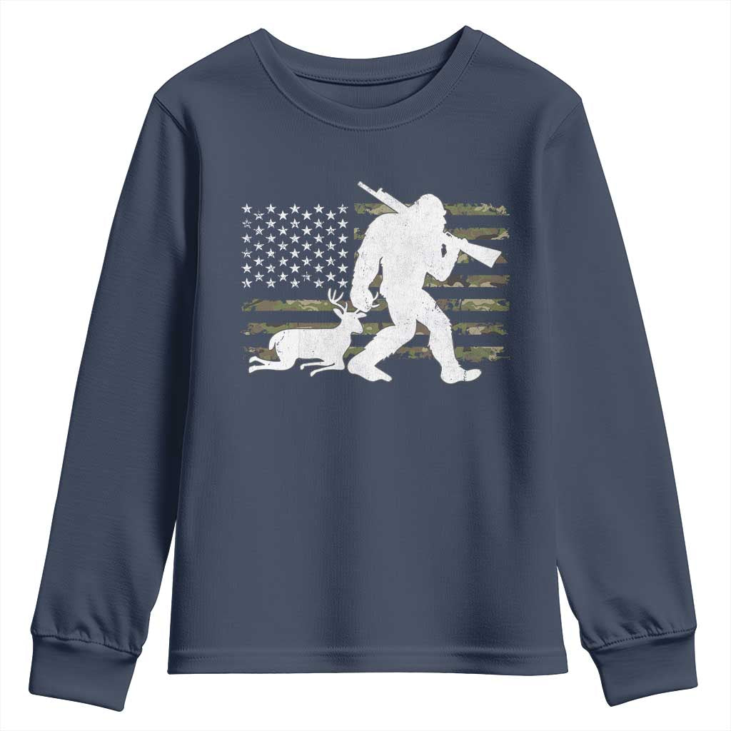 Bigfoot Camo Deer Hunting Youth Sweatshirt Camo USA Flag Buck Season Sasquatch TS10 Navy Print Your Wear