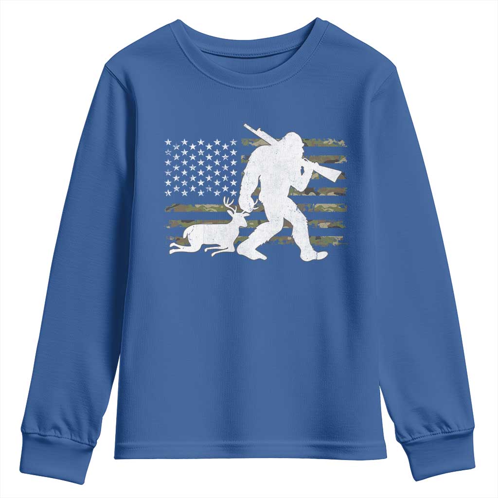 Bigfoot Camo Deer Hunting Youth Sweatshirt Camo USA Flag Buck Season Sasquatch TS10 Royal Blue Print Your Wear