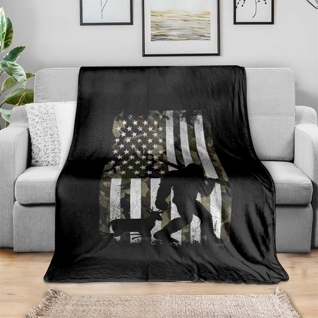 Bigfoot Deer Hunting Throw Blanket Camo US Flag Deer Elk Buck Hunting Hunter Dad TS10 Print Your Wear