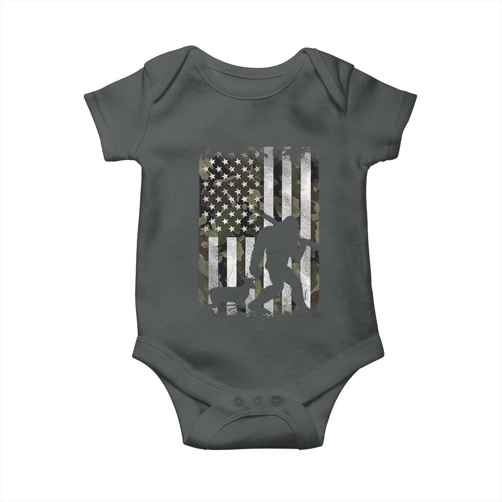 Bigfoot Deer Hunting Baby Onesie Camo US Flag Deer Elk Buck Hunting Hunter Dad TS10 Dark Heather Print Your Wear