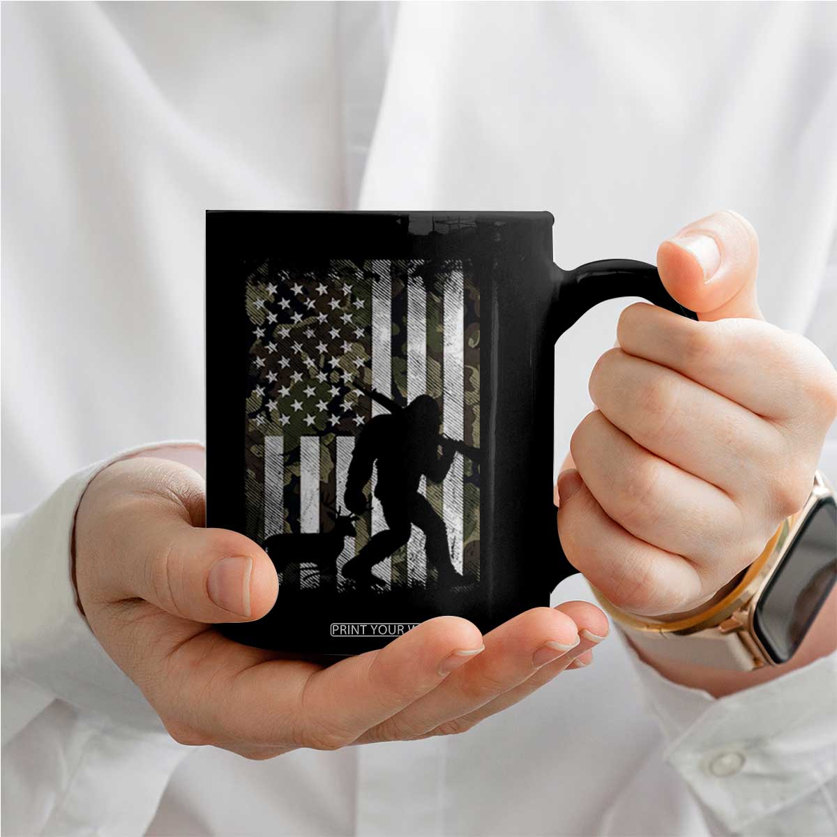 Bigfoot Deer Hunting Coffee Mug Camo US Flag Deer Elk Buck Hunting Hunter Dad TS10 Print Your Wear