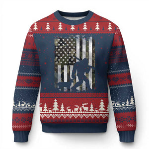 Bigfoot Deer Hunting Ugly Christmas Sweater Camo US Flag Deer Elk Buck Hunting Hunter Dad TS10 Navy Red Print Your Wear