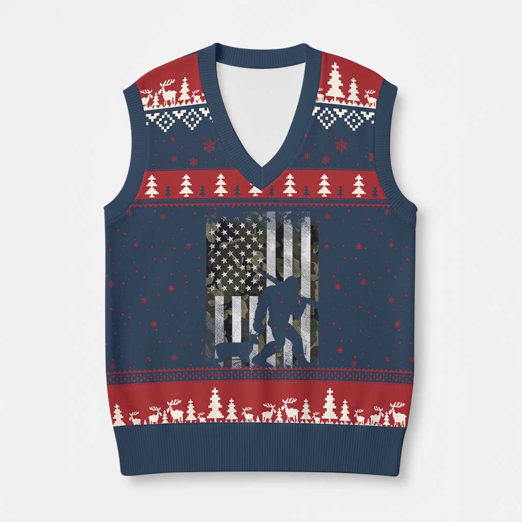 Bigfoot Deer Hunting V-Neck Knit Sweater Vest Camo US Flag Deer Elk Buck Hunting Hunter Dad TS10 Navy Red Print Your Wear