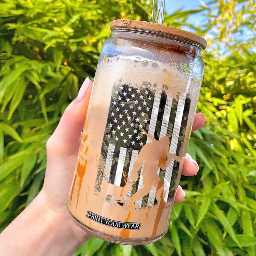 Bigfoot Deer Hunting Glass Can Camo US Flag Deer Elk Buck Hunting Hunter Dad TS10 Black Print Your Wear
