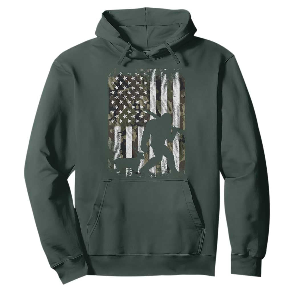 Bigfoot Deer Hunting Hoodie Camo US Flag Deer Elk Buck Hunting Hunter Dad TS10 Dark Forest Green Print Your Wear