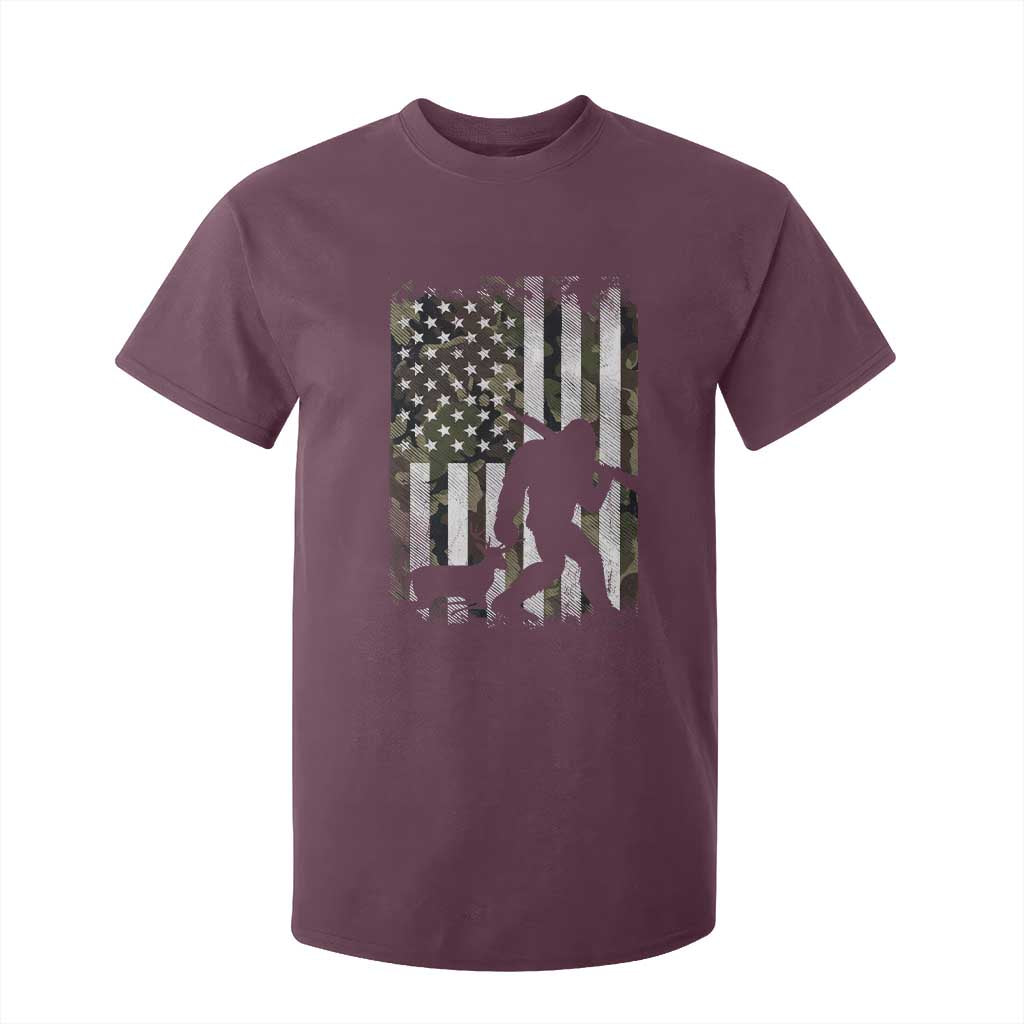 Bigfoot Deer Hunting T Shirt For Kid Camo US Flag Deer Elk Buck Hunting Hunter Dad TS10 Maroon Print Your Wear