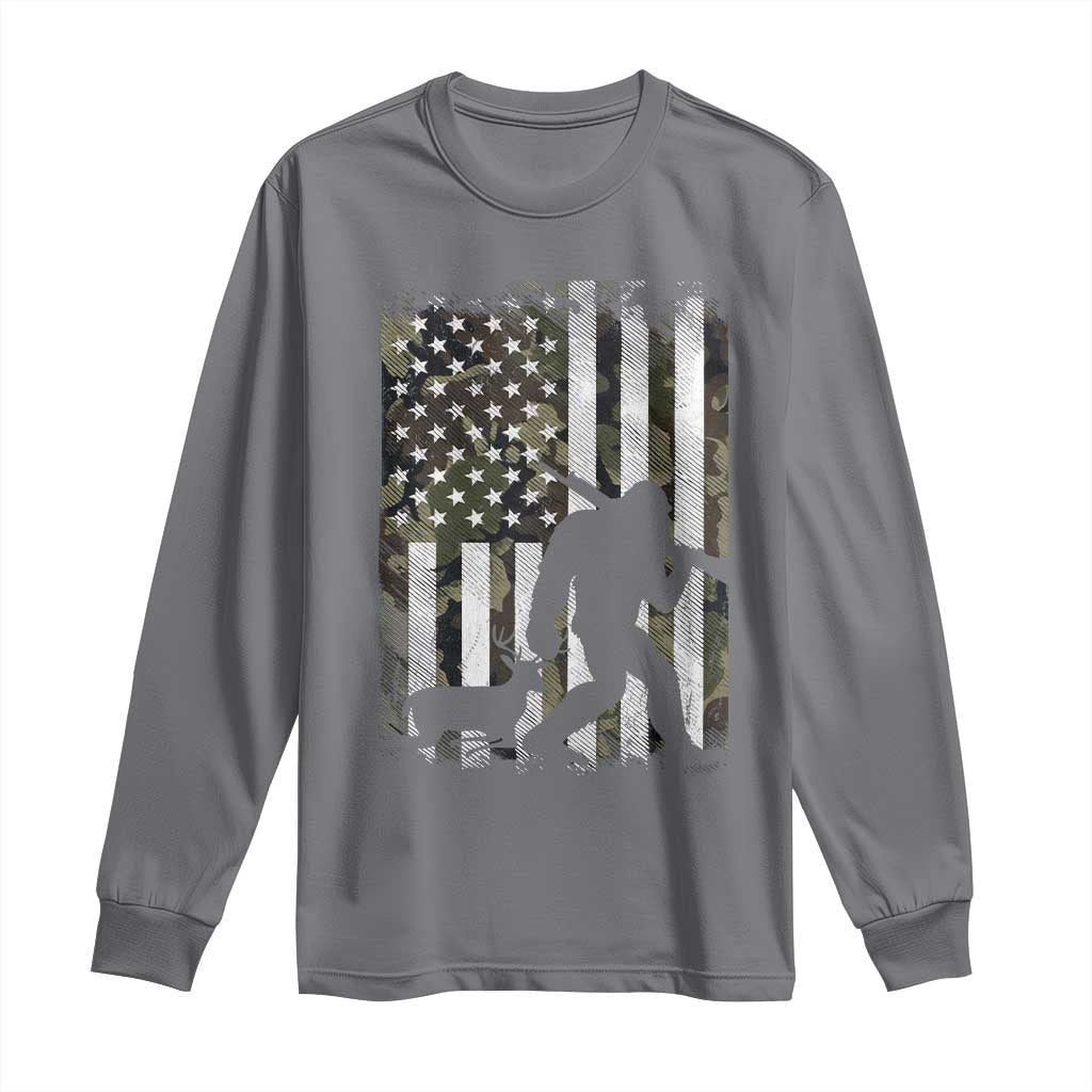 Bigfoot Deer Hunting Long Sleeve Shirt Camo US Flag Deer Elk Buck Hunting Hunter Dad TS10 Charcoal Print Your Wear