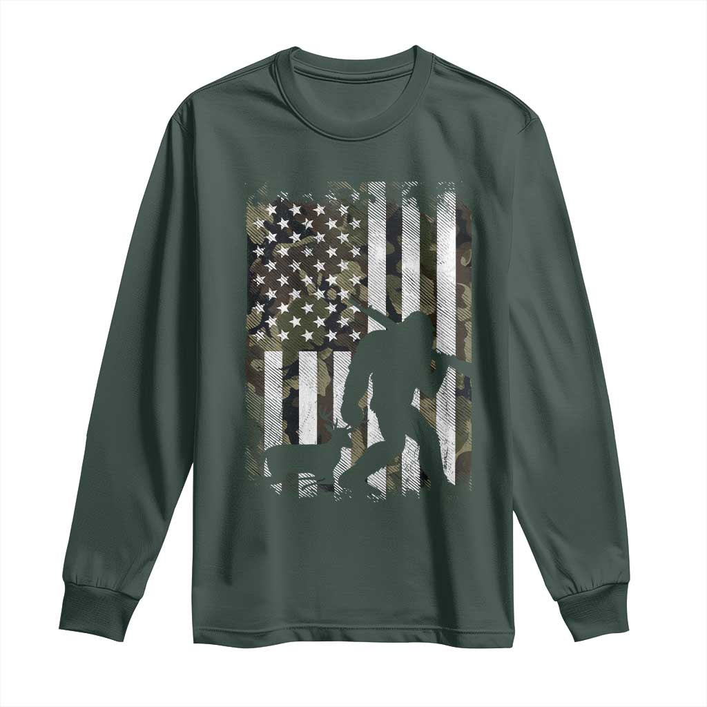 Bigfoot Deer Hunting Long Sleeve Shirt Camo US Flag Deer Elk Buck Hunting Hunter Dad TS10 Dark Forest Green Print Your Wear
