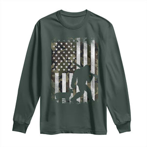 Bigfoot Deer Hunting Long Sleeve Shirt Camo US Flag Deer Elk Buck Hunting Hunter Dad TS10 Dark Forest Green Print Your Wear