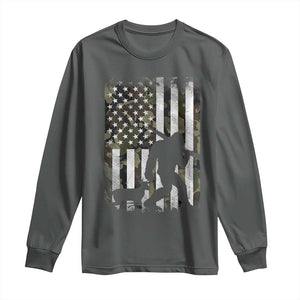 Bigfoot Deer Hunting Long Sleeve Shirt Camo US Flag Deer Elk Buck Hunting Hunter Dad TS10 Dark Heather Print Your Wear