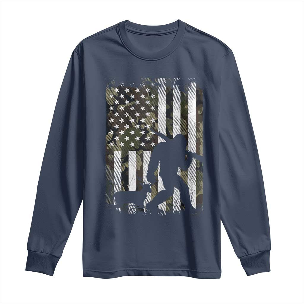 Bigfoot Deer Hunting Long Sleeve Shirt Camo US Flag Deer Elk Buck Hunting Hunter Dad TS10 Navy Print Your Wear