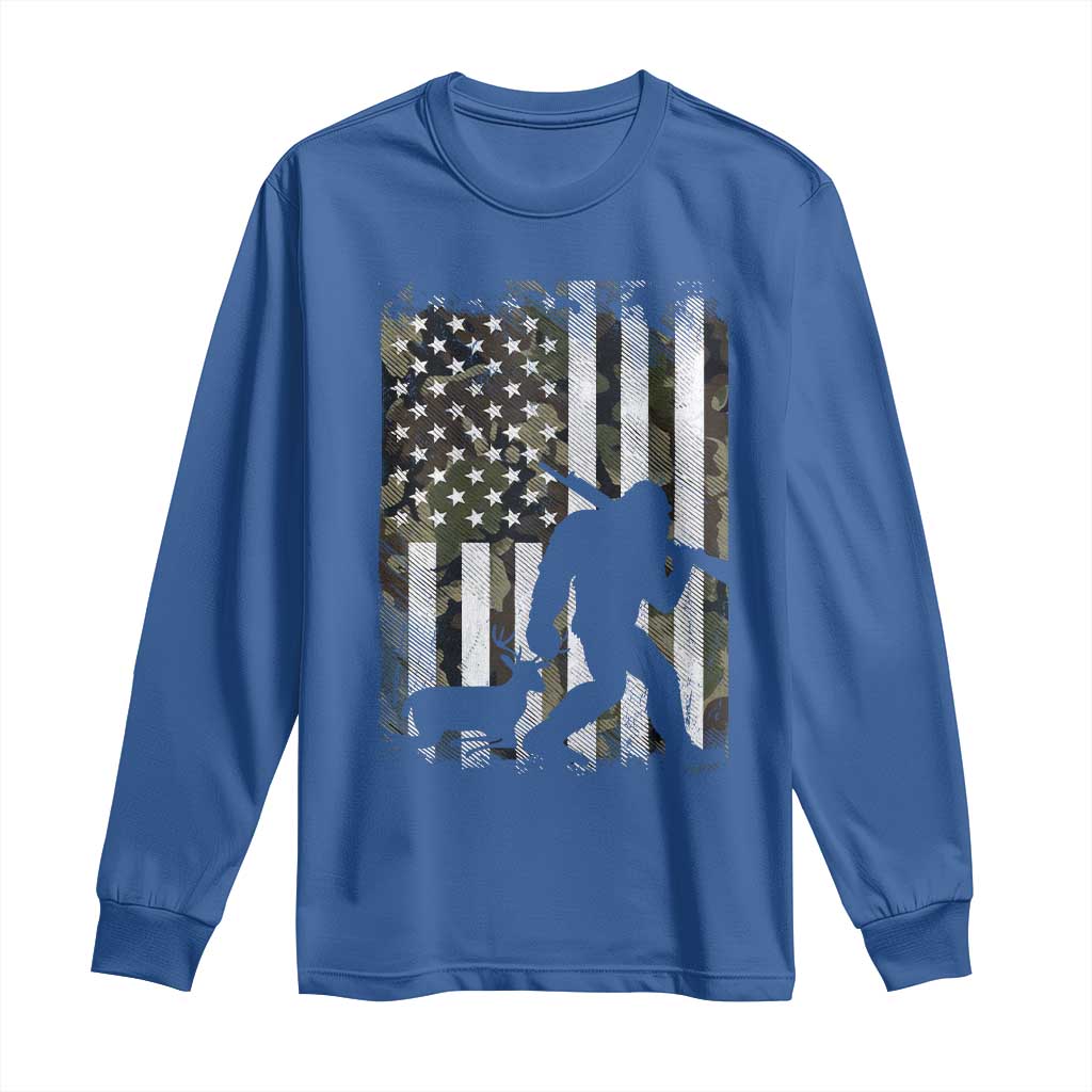 Bigfoot Deer Hunting Long Sleeve Shirt Camo US Flag Deer Elk Buck Hunting Hunter Dad TS10 Royal Blue Print Your Wear