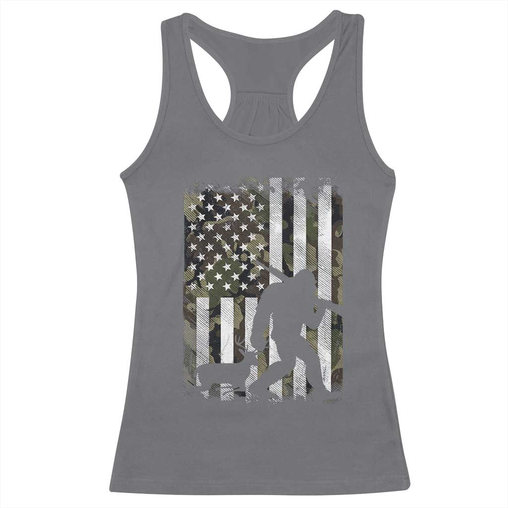 Bigfoot Deer Hunting Racerback Tank Top Camo US Flag Deer Elk Buck Hunting Hunter Dad TS10 Charcoal Print Your Wear