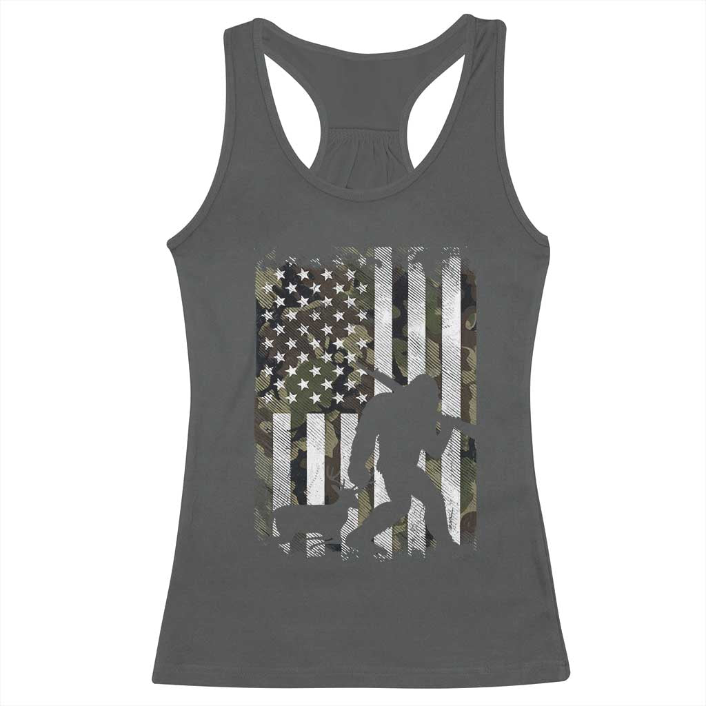 Bigfoot Deer Hunting Racerback Tank Top Camo US Flag Deer Elk Buck Hunting Hunter Dad TS10 Dark Heather Print Your Wear