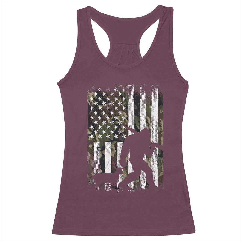 Bigfoot Deer Hunting Racerback Tank Top Camo US Flag Deer Elk Buck Hunting Hunter Dad TS10 Maroon Print Your Wear