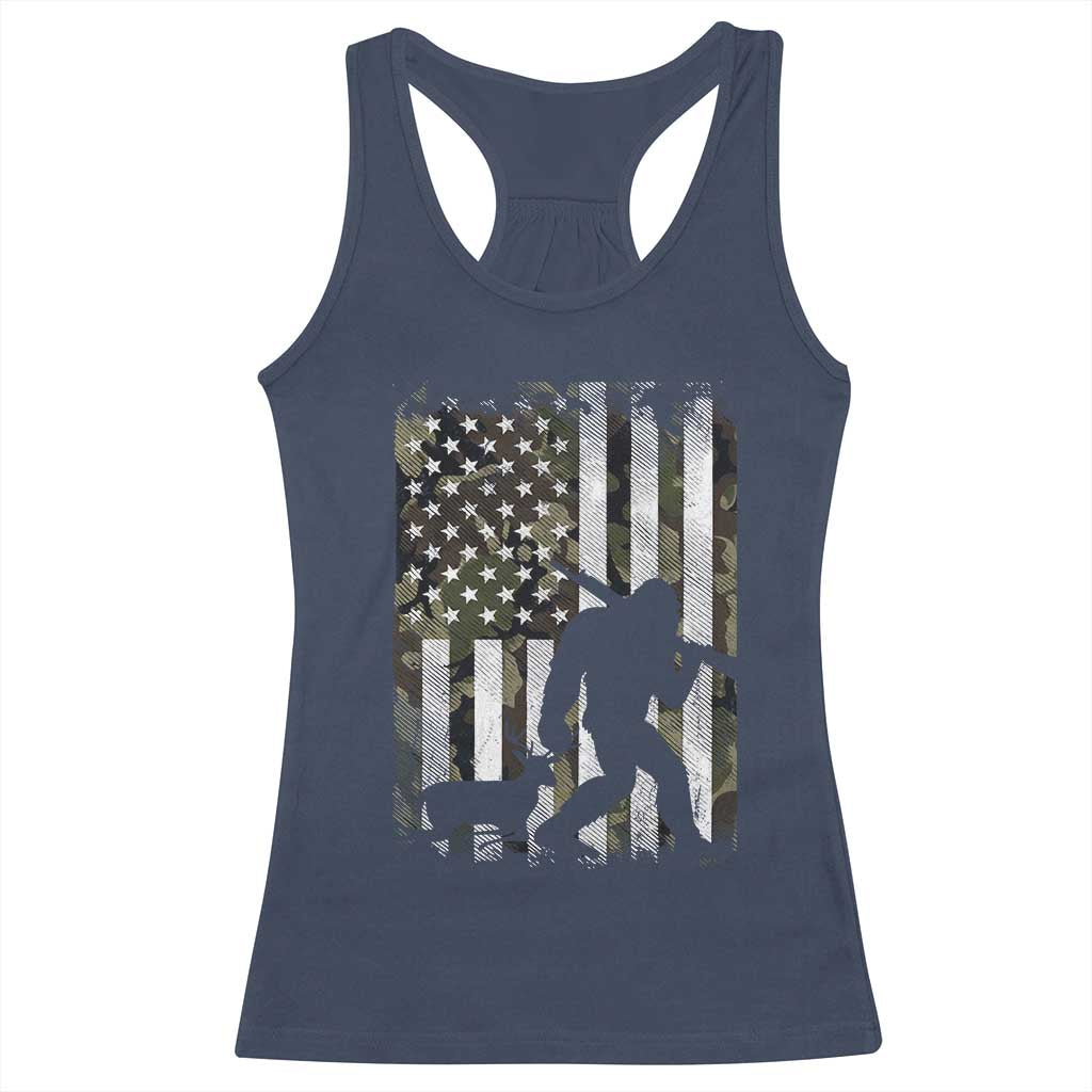 Bigfoot Deer Hunting Racerback Tank Top Camo US Flag Deer Elk Buck Hunting Hunter Dad TS10 Navy Print Your Wear