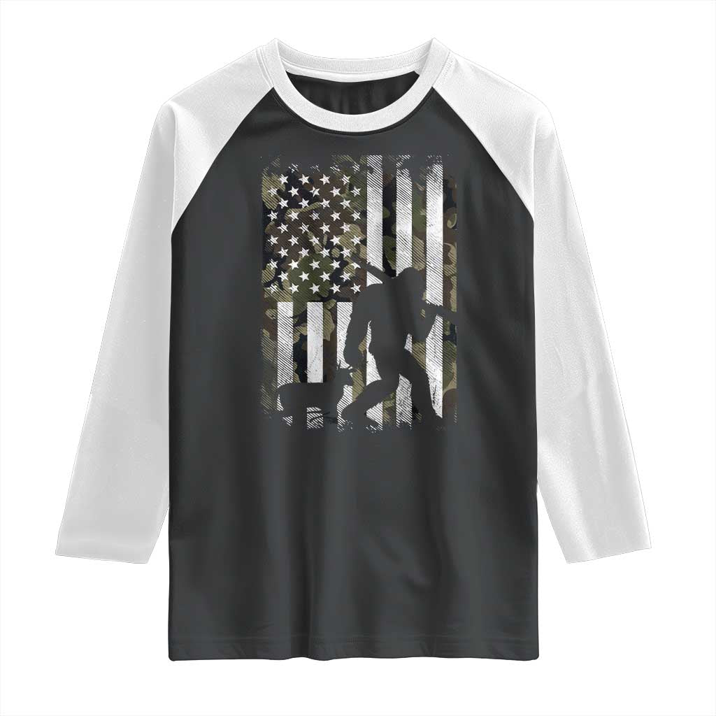 Bigfoot Deer Hunting Raglan Shirt Camo US Flag Deer Elk Buck Hunting Hunter Dad TS10 Black White Print Your Wear