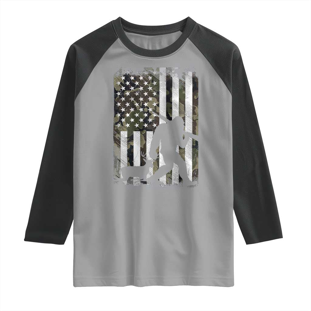 Bigfoot Deer Hunting Raglan Shirt Camo US Flag Deer Elk Buck Hunting Hunter Dad TS10 Sport Gray Black Print Your Wear
