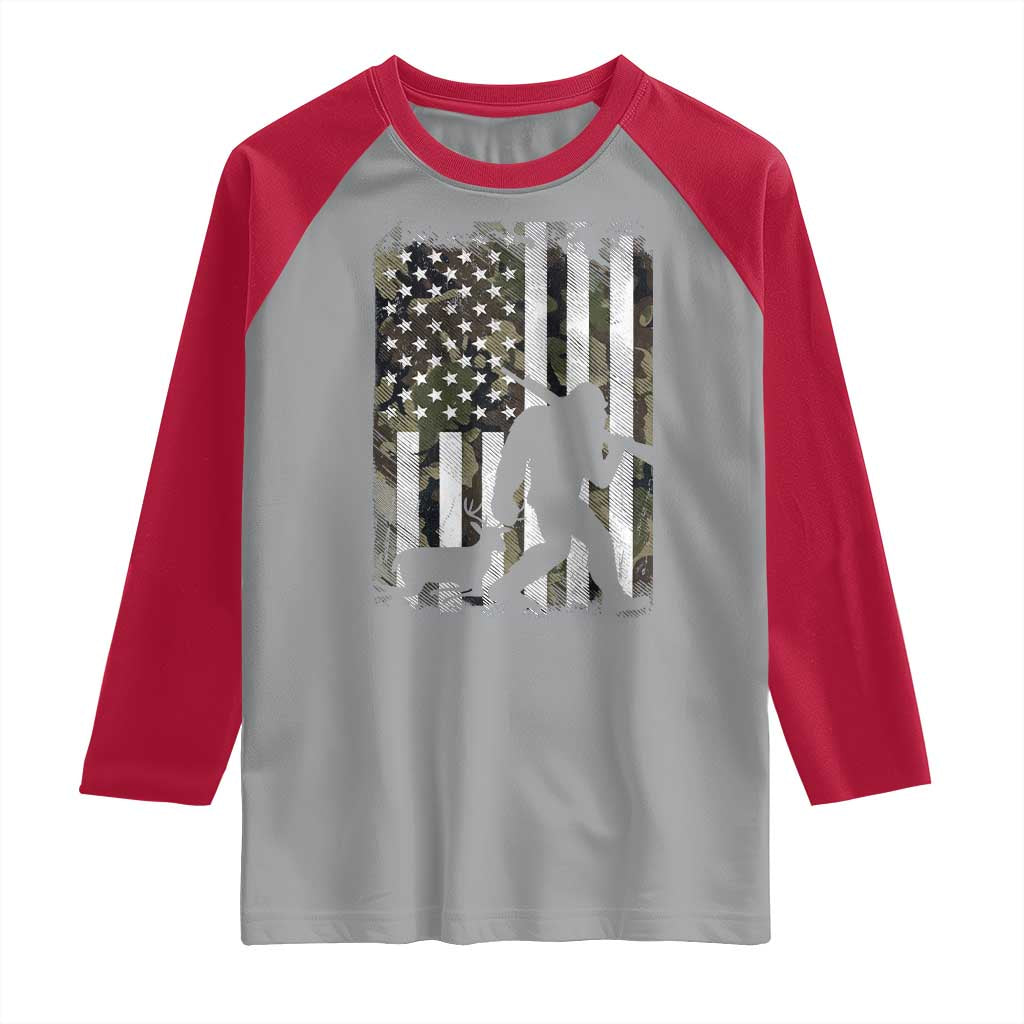 Bigfoot Deer Hunting Raglan Shirt Camo US Flag Deer Elk Buck Hunting Hunter Dad TS10 Sport Gray Red Print Your Wear