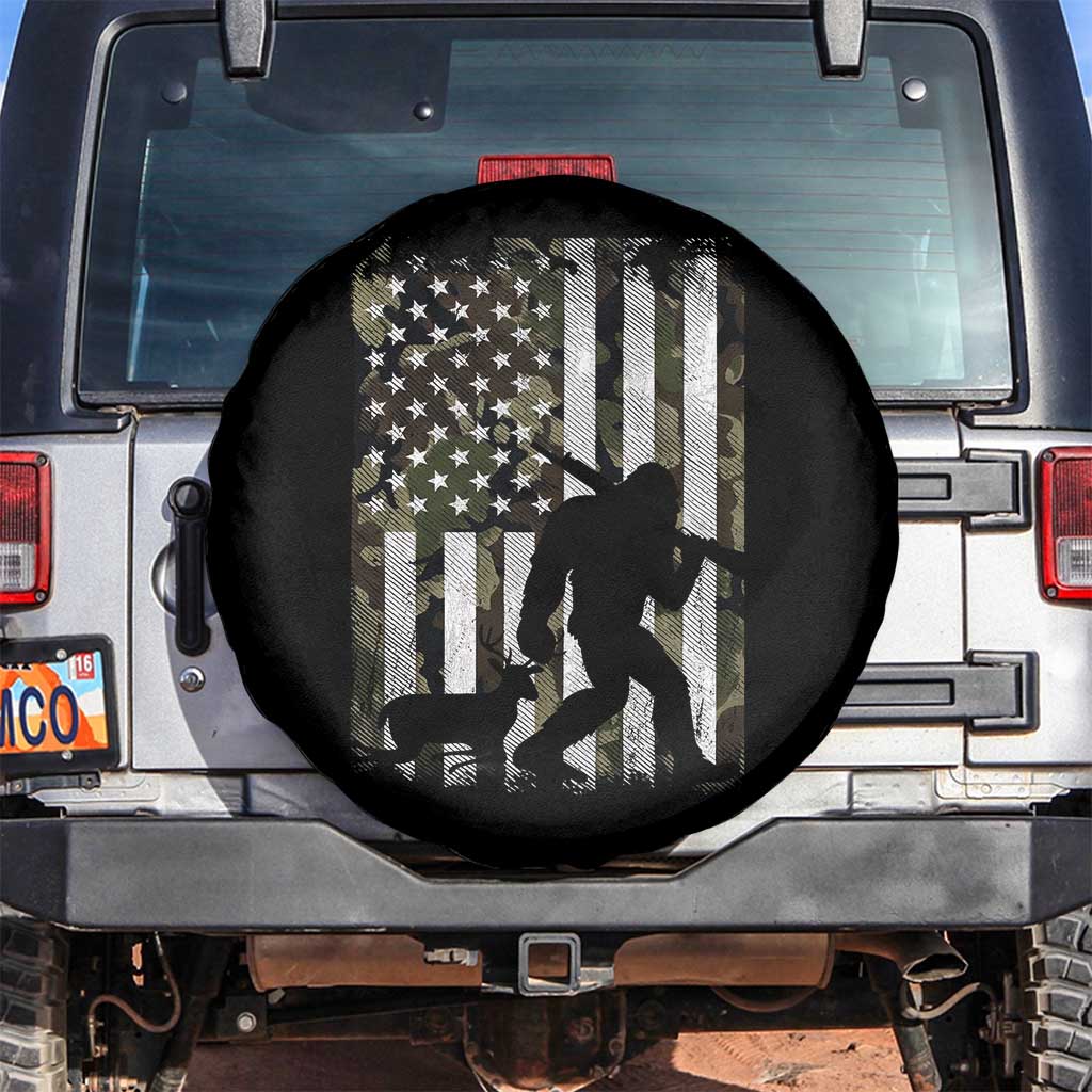 Bigfoot Deer Hunting Spare Tire Cover Camo US Flag Deer Elk Buck Hunting Hunter Dad TS10 No hole Black Print Your Wear