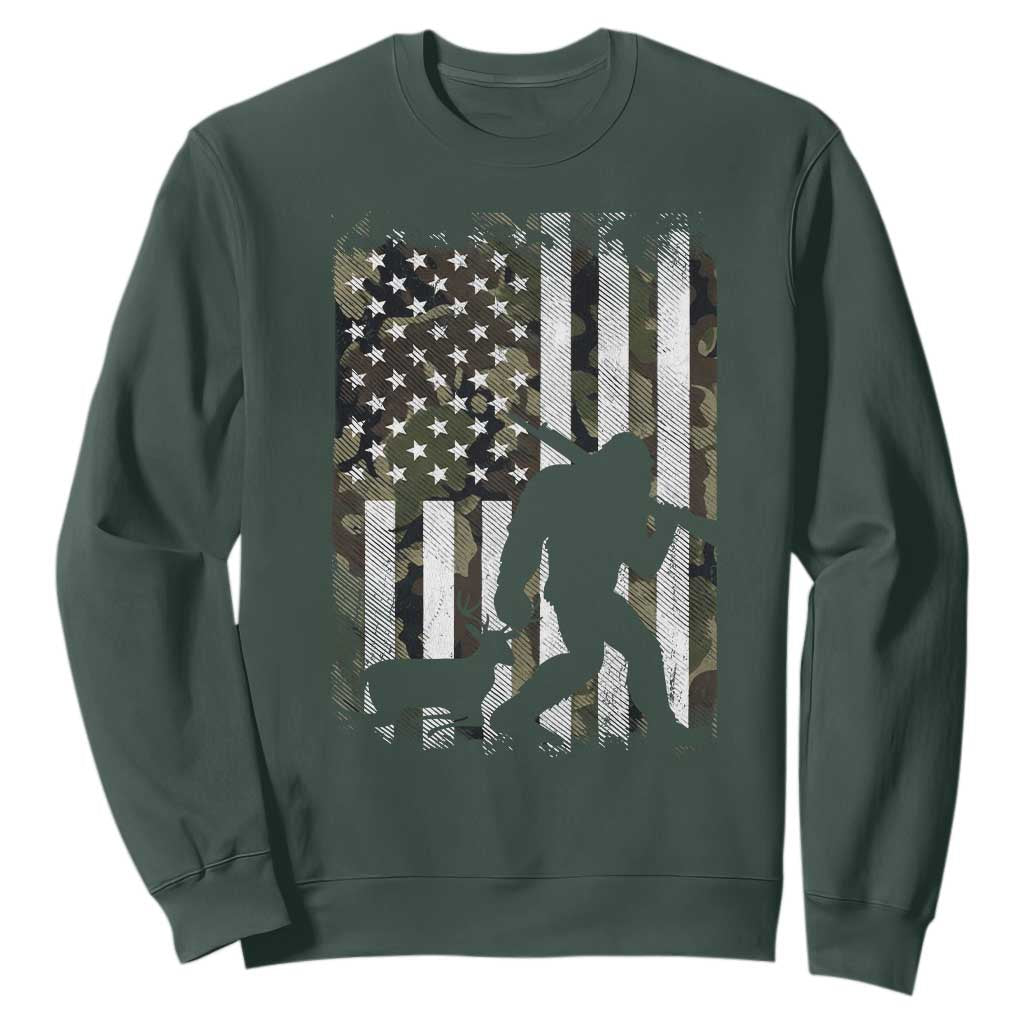 Bigfoot Deer Hunting Sweatshirt Camo US Flag Deer Elk Buck Hunting Hunter Dad TS10 Dark Forest Green Print Your Wear