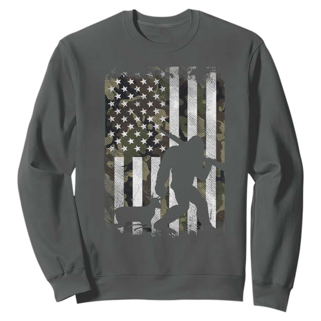 Bigfoot Deer Hunting Sweatshirt Camo US Flag Deer Elk Buck Hunting Hunter Dad TS10 Dark Heather Print Your Wear