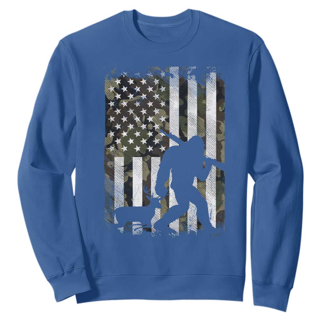Bigfoot Deer Hunting Sweatshirt Camo US Flag Deer Elk Buck Hunting Hunter Dad TS10 Royal Blue Print Your Wear