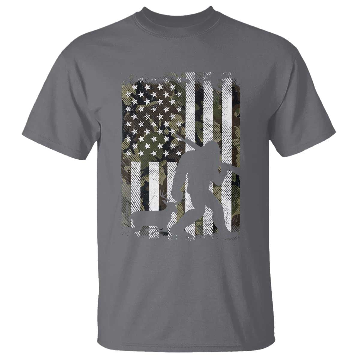 Bigfoot Deer Hunting T Shirt Camo US Flag Deer Elk Buck Hunting Hunter Dad TS10 Charcoal Print Your Wear