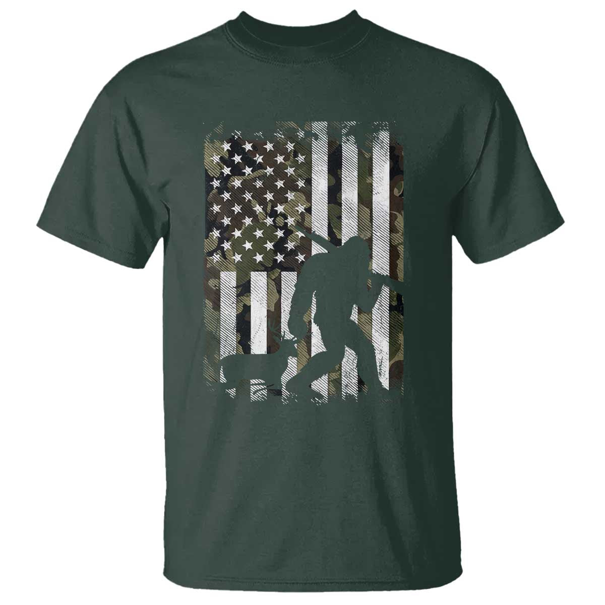 Bigfoot Deer Hunting T Shirt Camo US Flag Deer Elk Buck Hunting Hunter Dad TS10 Dark Forest Green Print Your Wear