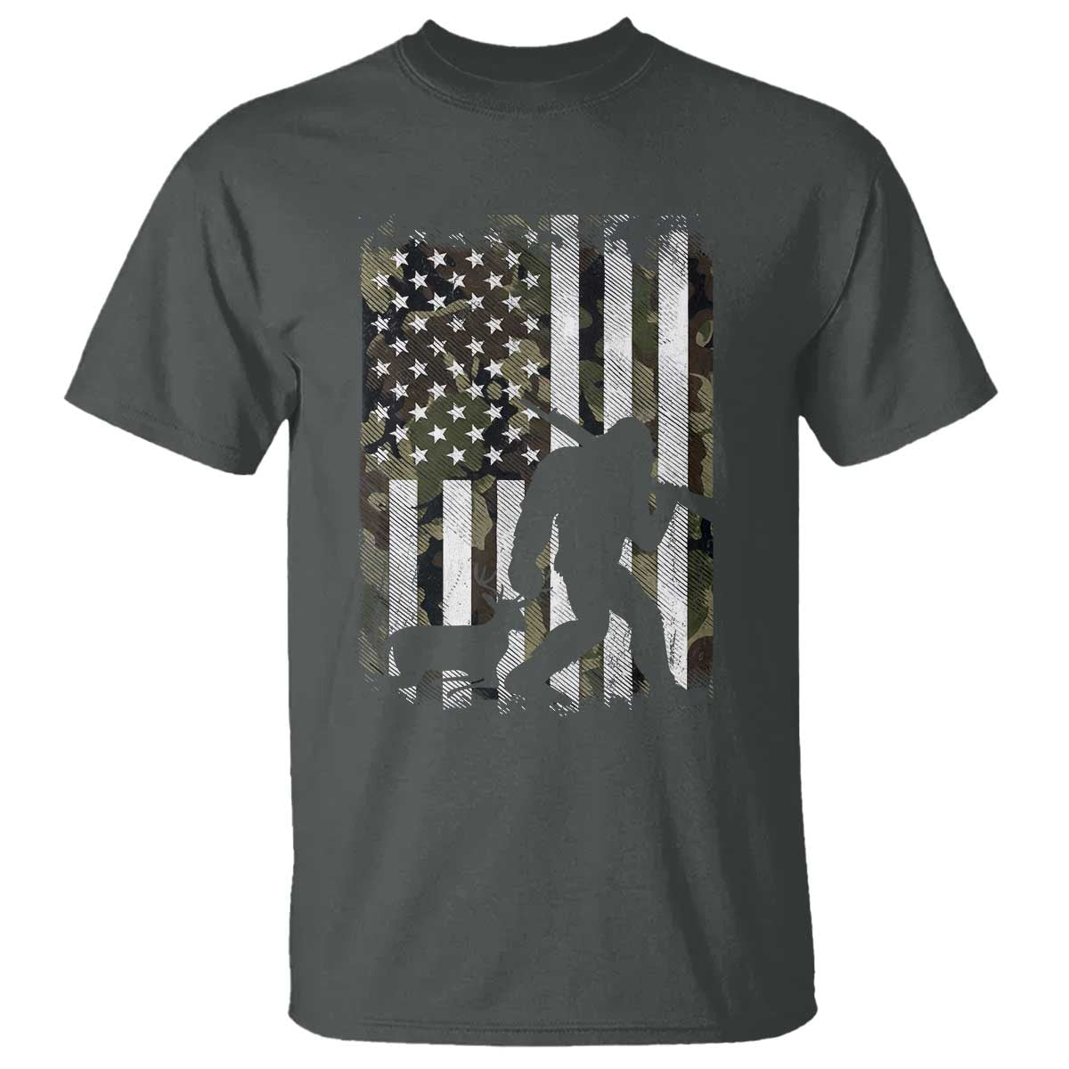 Bigfoot Deer Hunting T Shirt Camo US Flag Deer Elk Buck Hunting Hunter Dad TS10 Dark Heather Print Your Wear
