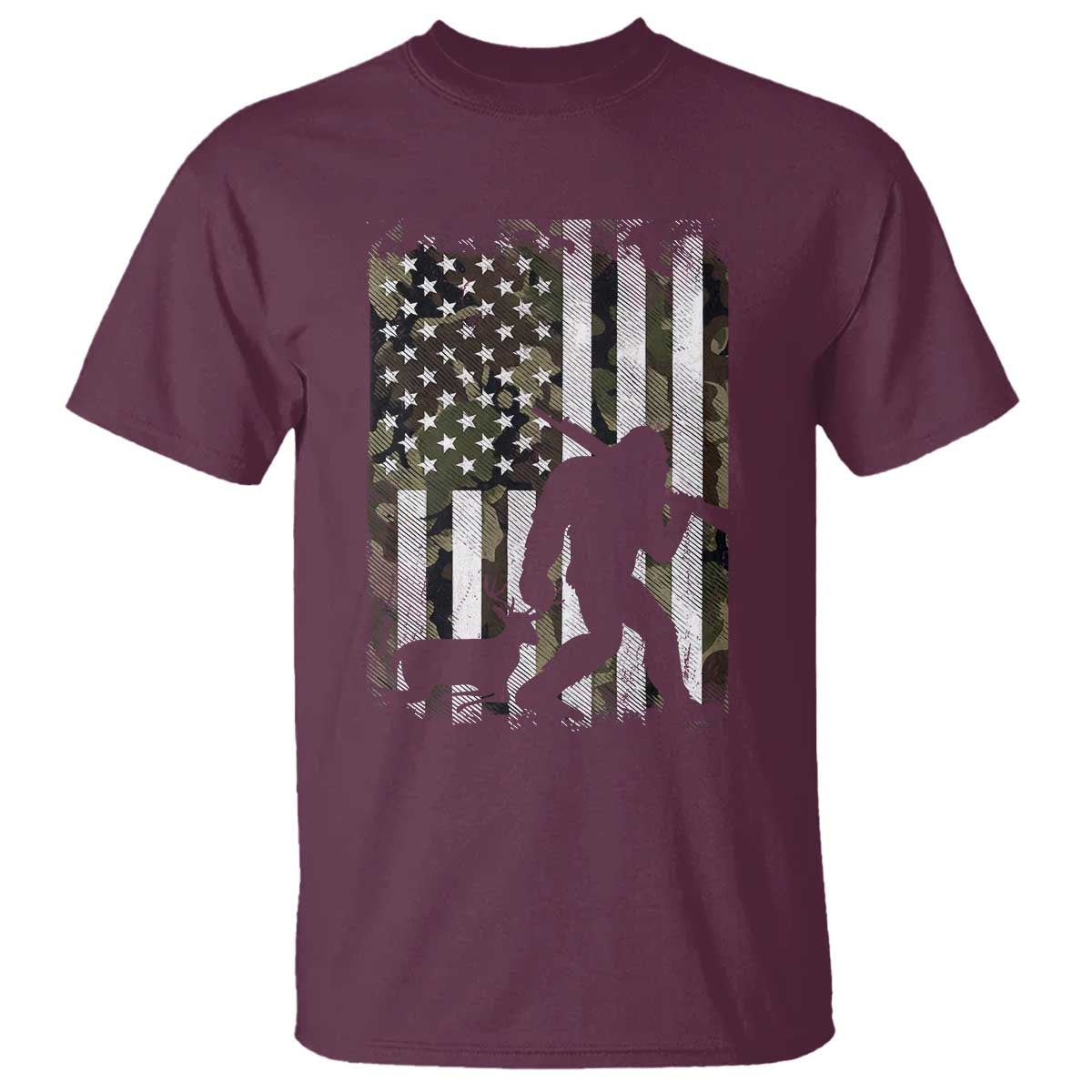 Bigfoot Deer Hunting T Shirt Camo US Flag Deer Elk Buck Hunting Hunter Dad TS10 Maroon Print Your Wear