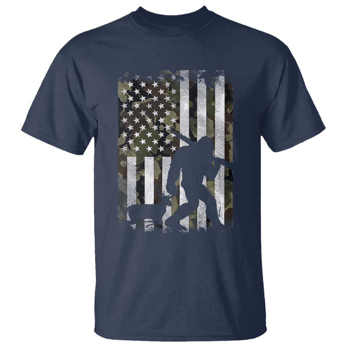 Bigfoot Deer Hunting T Shirt Camo US Flag Deer Elk Buck Hunting Hunter Dad TS10 Navy Print Your Wear