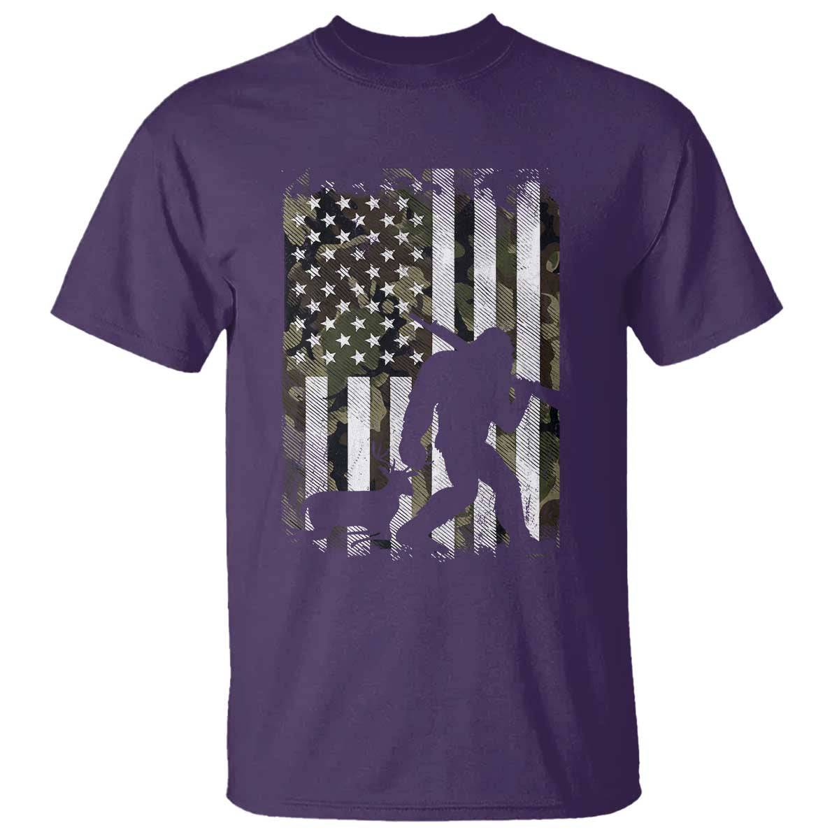 Bigfoot Deer Hunting T Shirt Camo US Flag Deer Elk Buck Hunting Hunter Dad TS10 Purple Print Your Wear