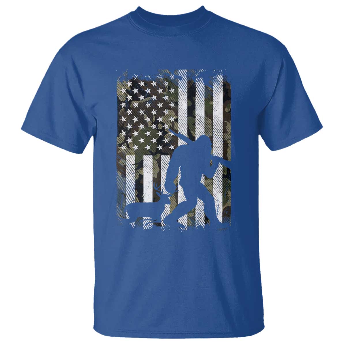 Bigfoot Deer Hunting T Shirt Camo US Flag Deer Elk Buck Hunting Hunter Dad TS10 Royal Blue Print Your Wear