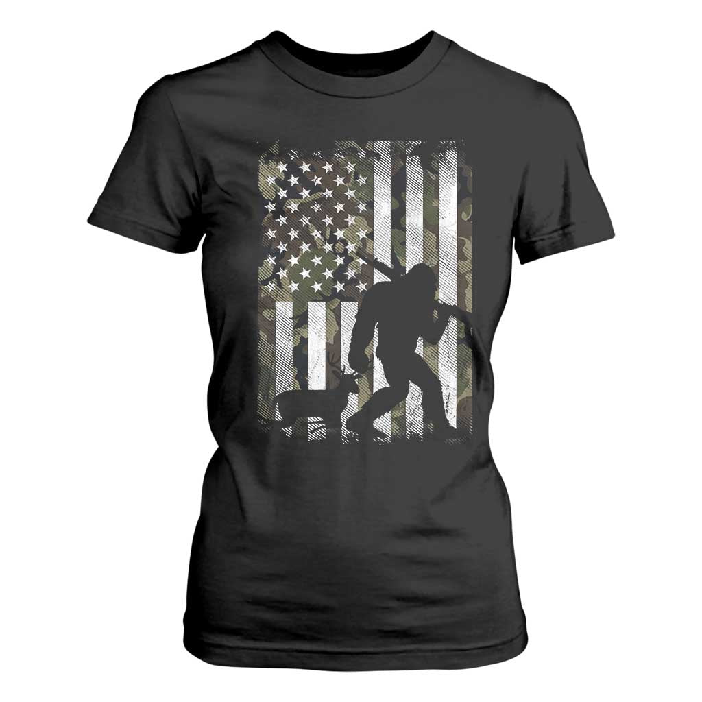 Bigfoot Deer Hunting T Shirt For Women Camo US Flag Deer Elk Buck Hunting Hunter Dad TS10 Black Print Your Wear