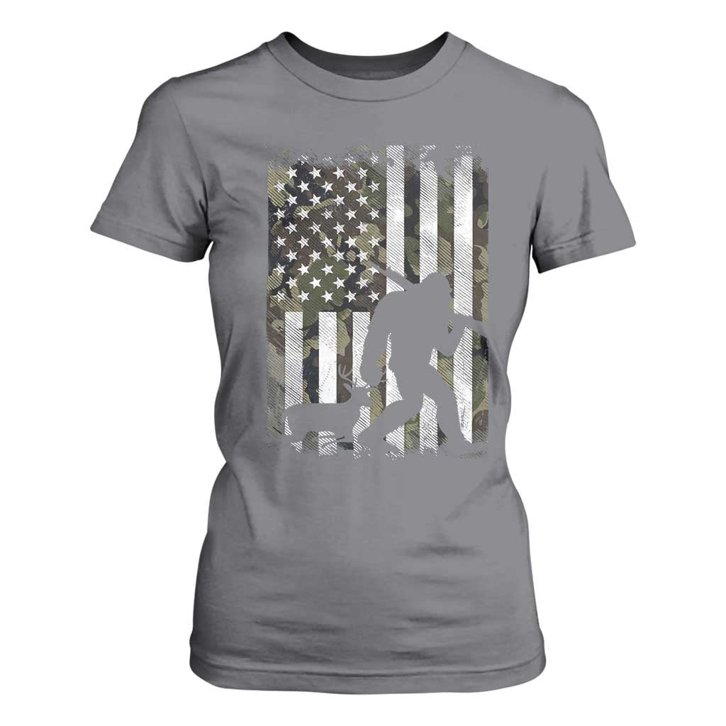 Bigfoot Deer Hunting T Shirt For Women Camo US Flag Deer Elk Buck Hunting Hunter Dad TS10 Charcoal Print Your Wear