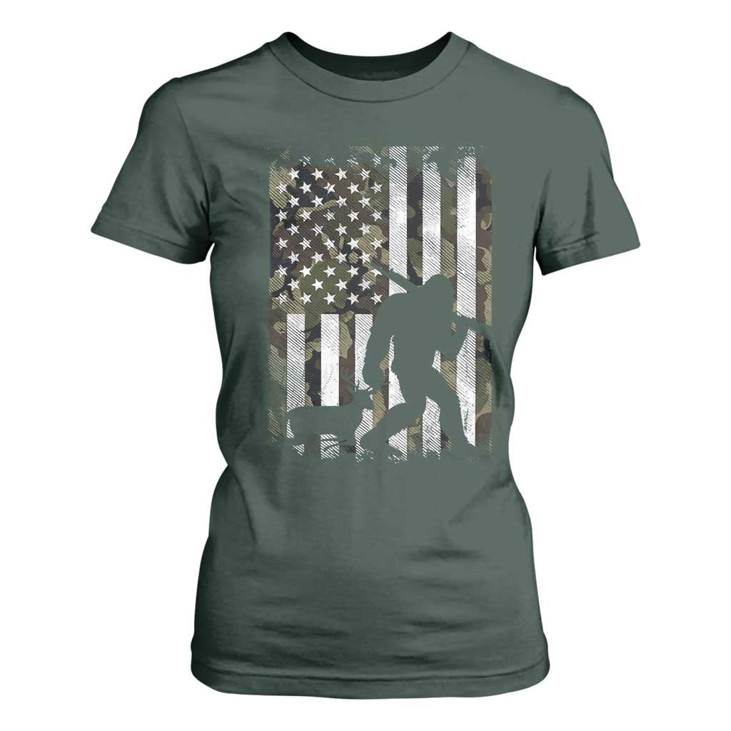 Bigfoot Deer Hunting T Shirt For Women Camo US Flag Deer Elk Buck Hunting Hunter Dad TS10 Dark Forest Green Print Your Wear