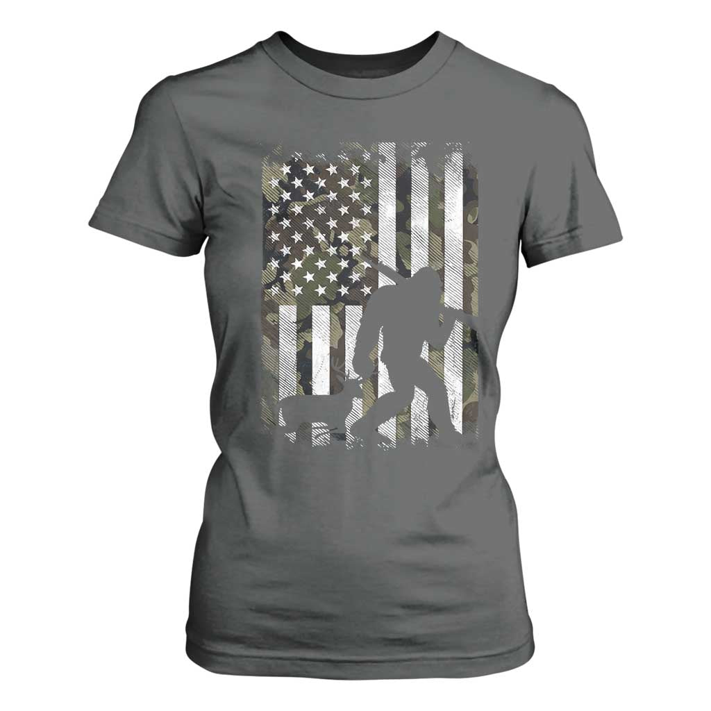 Bigfoot Deer Hunting T Shirt For Women Camo US Flag Deer Elk Buck Hunting Hunter Dad TS10 Dark Heather Print Your Wear