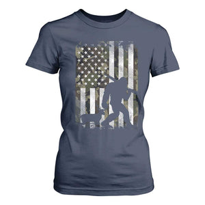Bigfoot Deer Hunting T Shirt For Women Camo US Flag Deer Elk Buck Hunting Hunter Dad TS10 Navy Print Your Wear
