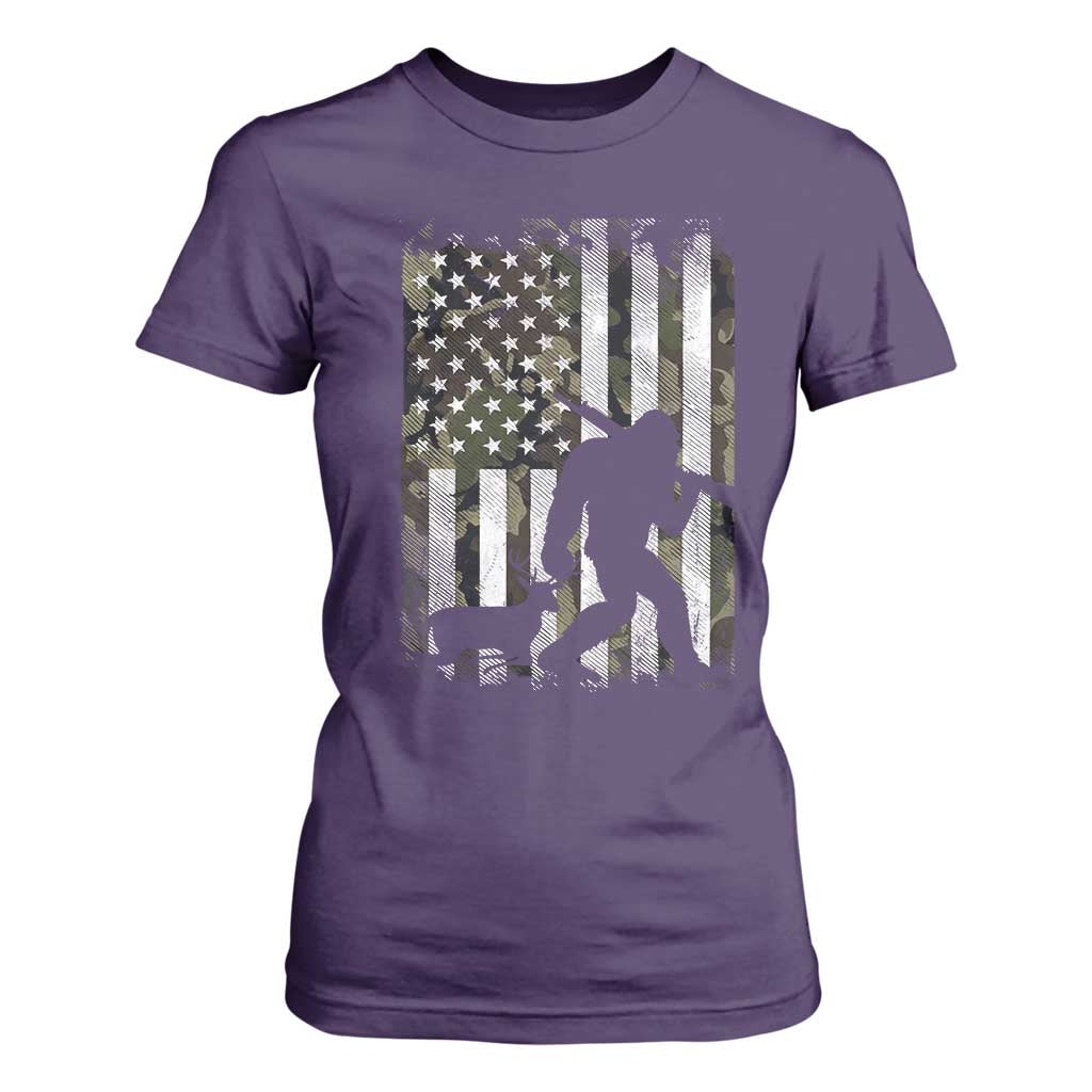 Bigfoot Deer Hunting T Shirt For Women Camo US Flag Deer Elk Buck Hunting Hunter Dad TS10 Purple Print Your Wear