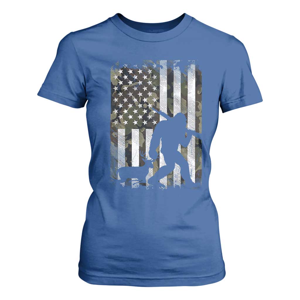 Bigfoot Deer Hunting T Shirt For Women Camo US Flag Deer Elk Buck Hunting Hunter Dad TS10 Royal Blue Print Your Wear