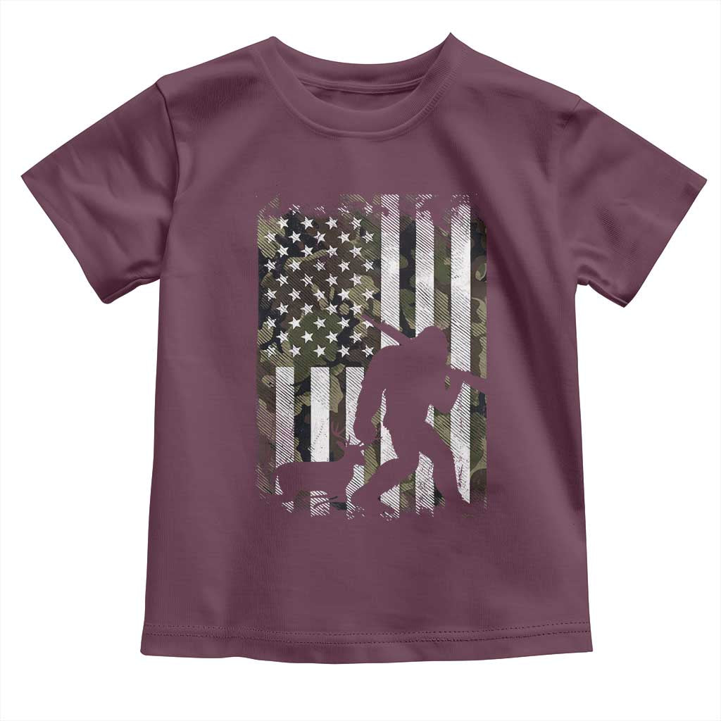 Bigfoot Deer Hunting Toddler T Shirt Camo US Flag Deer Elk Buck Hunting Hunter Dad TS10 Maroon Print Your Wear