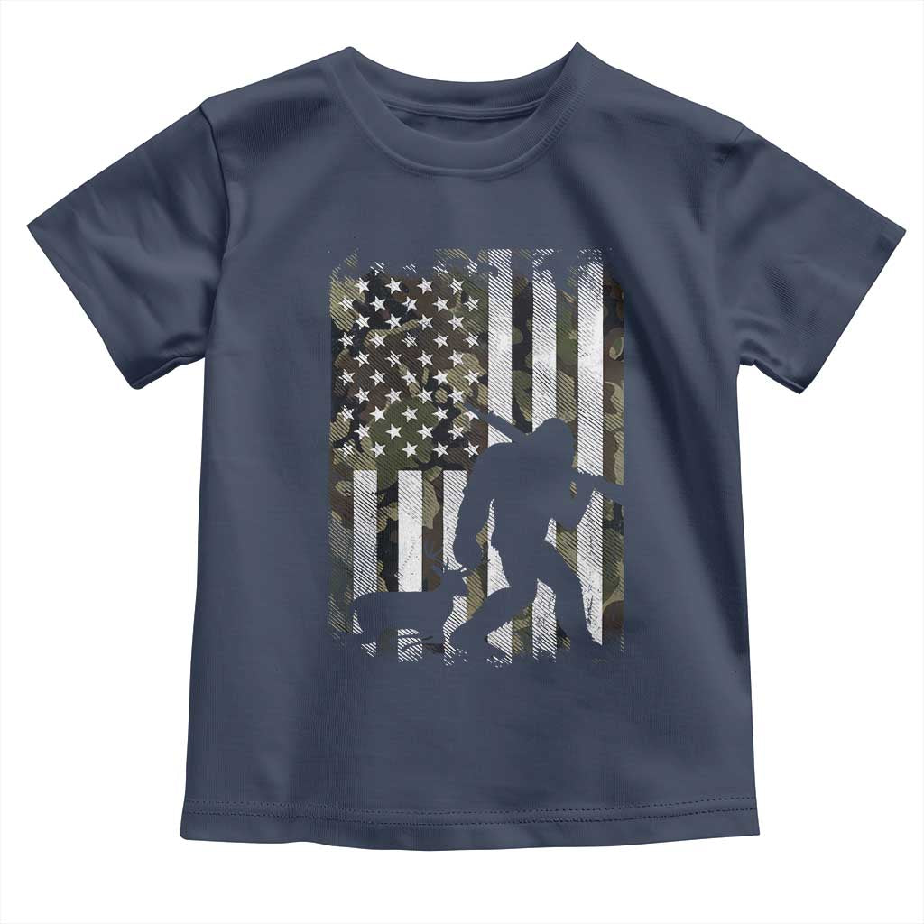Bigfoot Deer Hunting Toddler T Shirt Camo US Flag Deer Elk Buck Hunting Hunter Dad TS10 Navy Print Your Wear